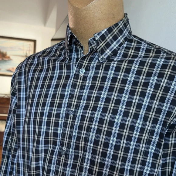 New! EDDIE BAUER black white and  gold plaid shirt - Picture 5 of 11